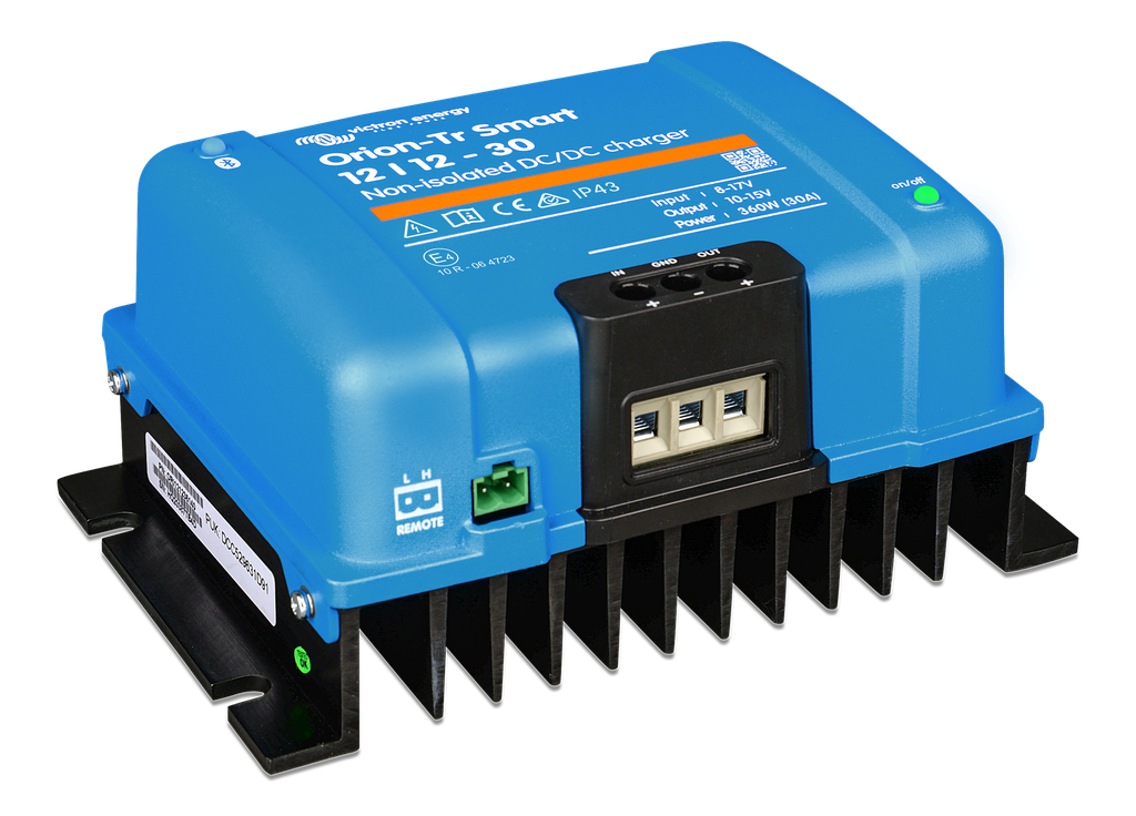 Orion-Tr Smart 12/12-30A (360W) Non-isolated DC-DC charger (right) 