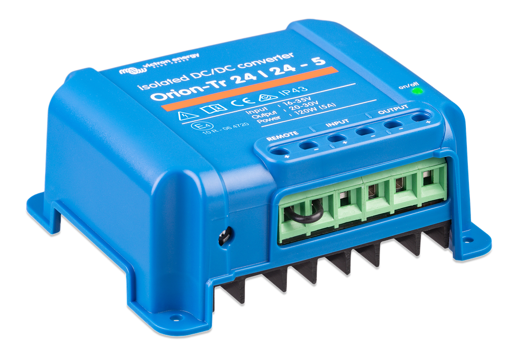 Orion-Tr 24/24-5A (120W) Isolated DC-DC converter (right) 