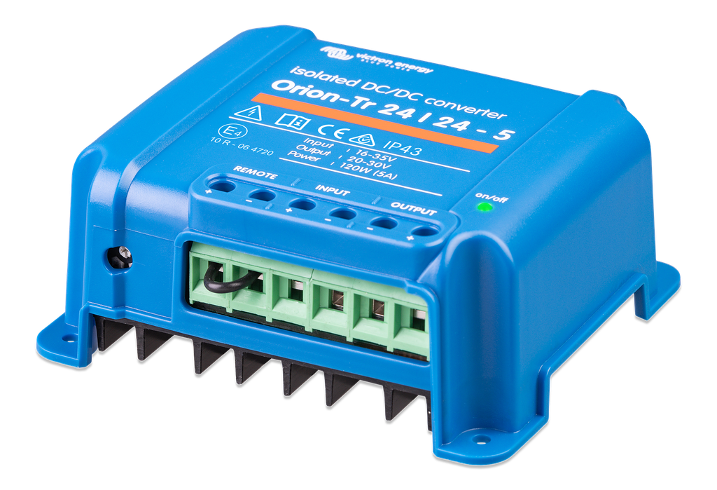 Orion-Tr 24/24-5A (120W) Isolated DC-DC converter (left) 