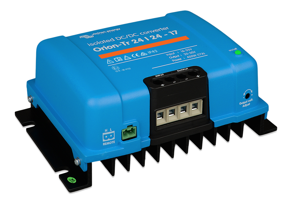 Orion-Tr 24/24-17A (400W) Isolated DC-DC converter (right) 