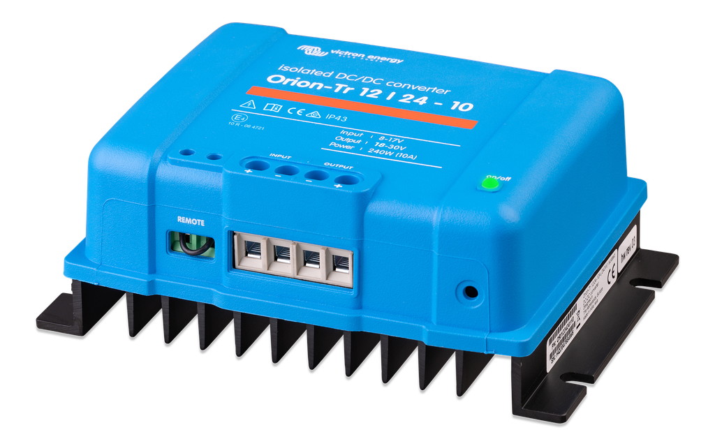 Orion-Tr 12/24-10A (240W) Isolated DC-DC converter (left) 