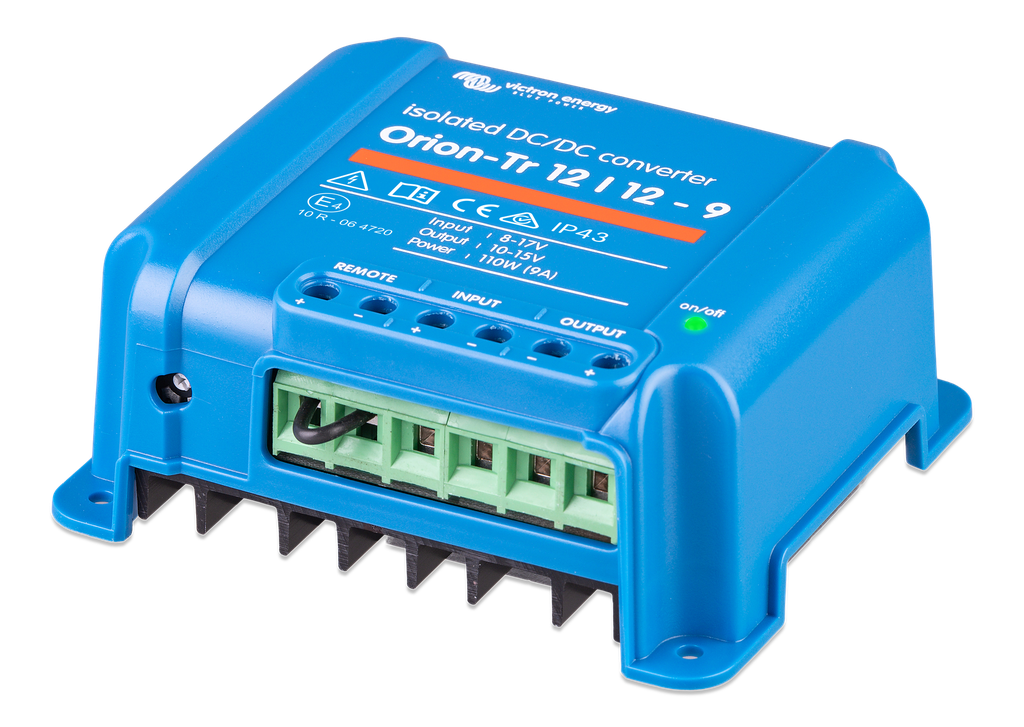 Orion-Tr 12/12-9A (110W) Isolated DC-DC converter (left) 