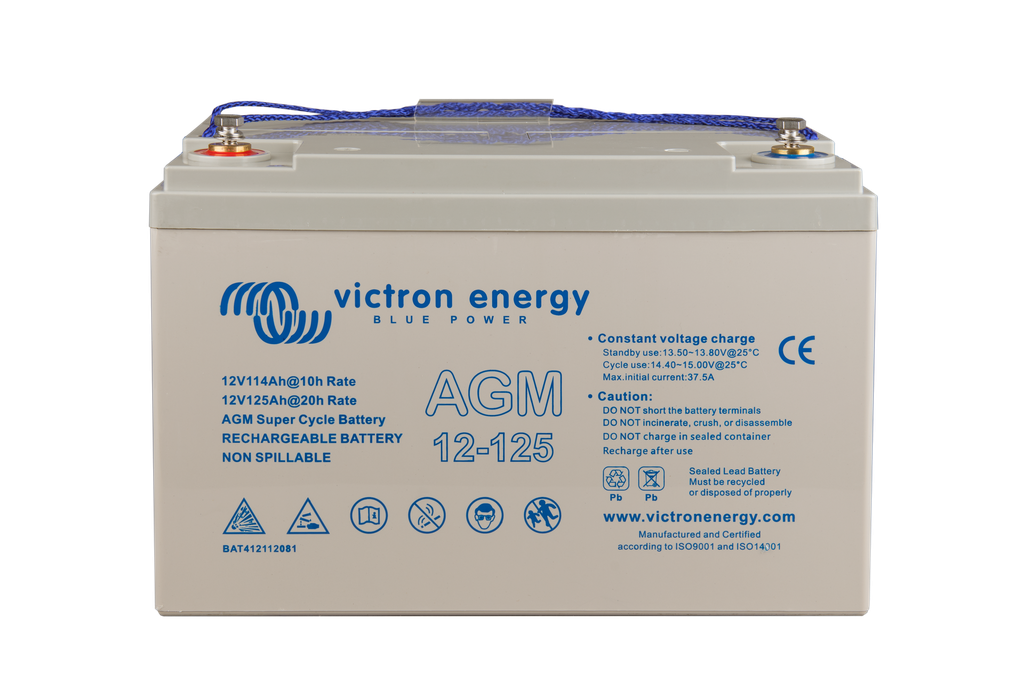 12V 125Ah AGM Super Cycle Battery (front with bolts)