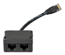 RJ45-splitter 1xRJ45 male15cm cable2xRJ45 female (front-angle)