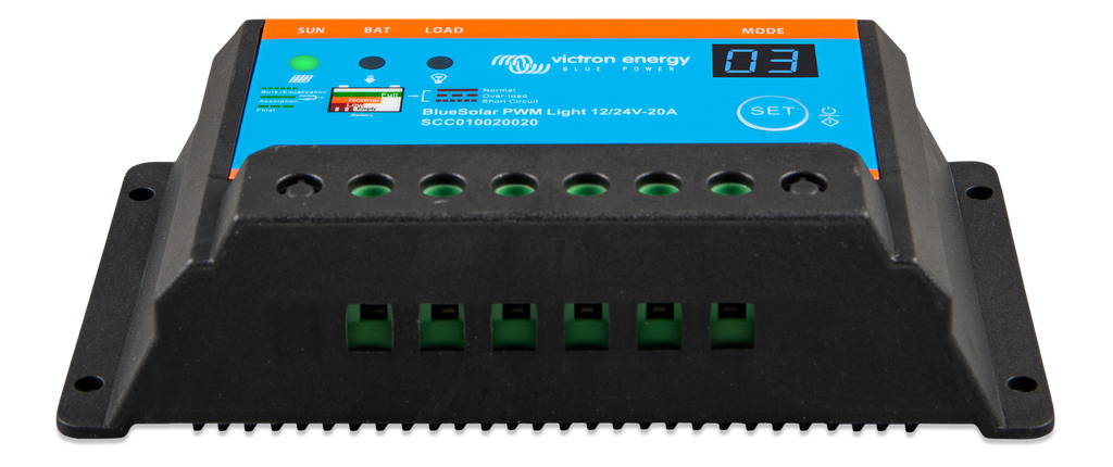 BlueSolar PWM-Light Charge Controller 12/24V-20A (front-angle) 
