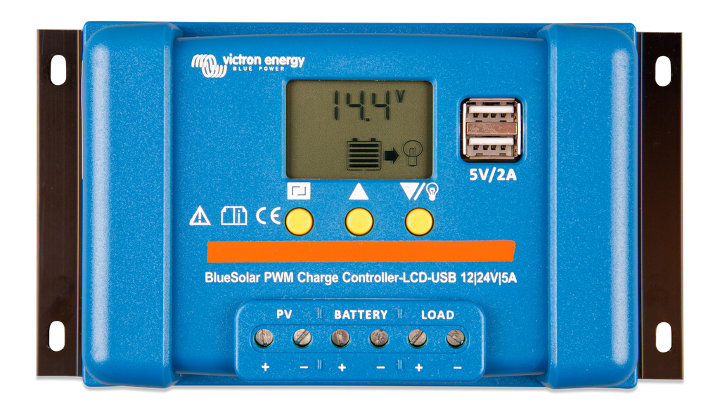BlueSolar PWM Charge Controller LCD USB 12/24V-5A (top) 