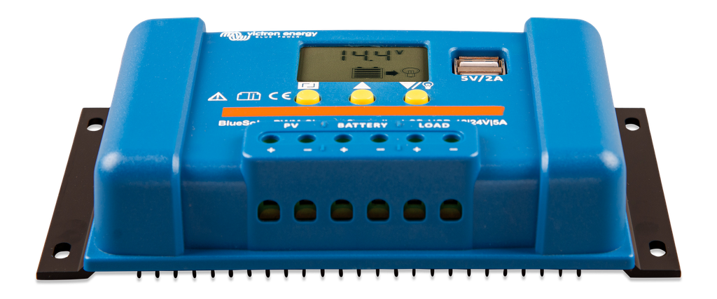 BlueSolar PWM Charge Controller LCD USB 12/24V-5A (front-angle) 
