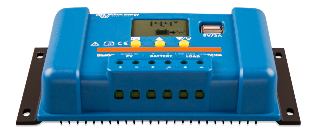 BlueSolar PWM Charge Controller LCD USB 12/24V-10A (front-angle) 