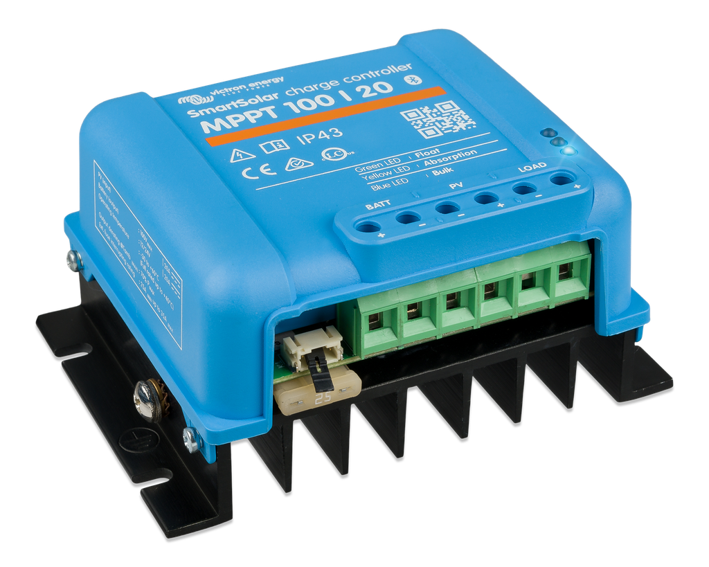 SmartSolar charge controller MPPT 100/20 (left)