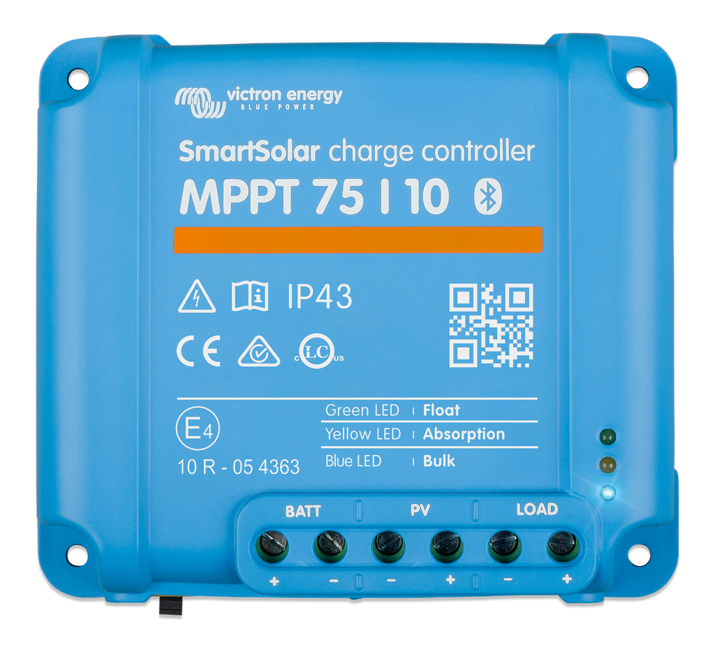 SmartSolar charge controller MPPT 75/10 (top) 