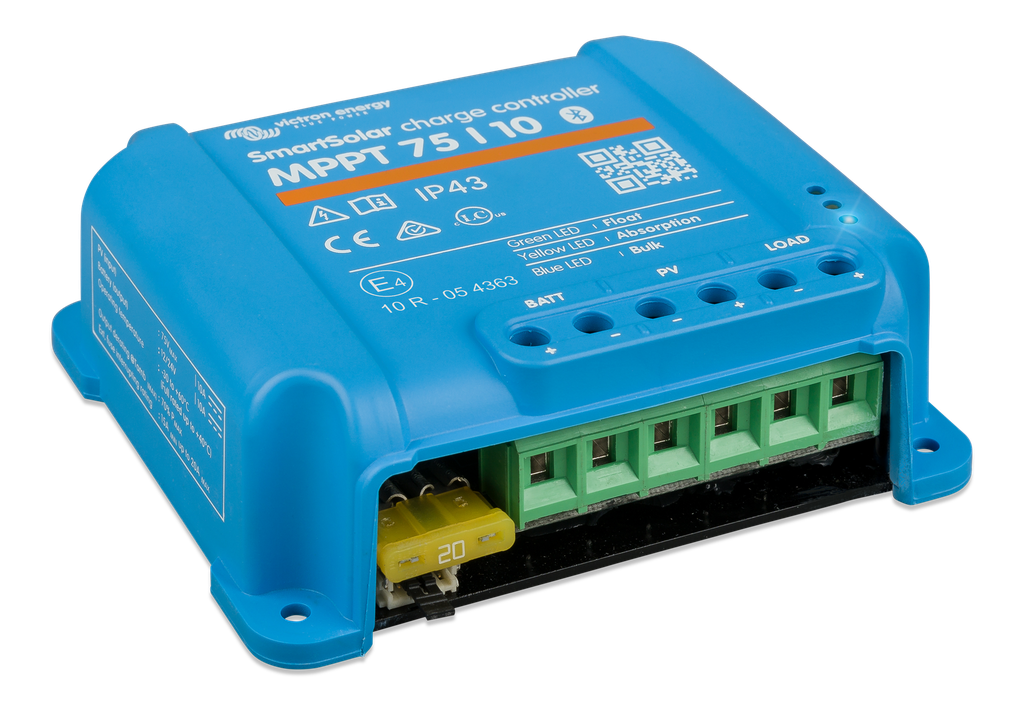 SmartSolar charge controller MPPT 75/10 (left) 