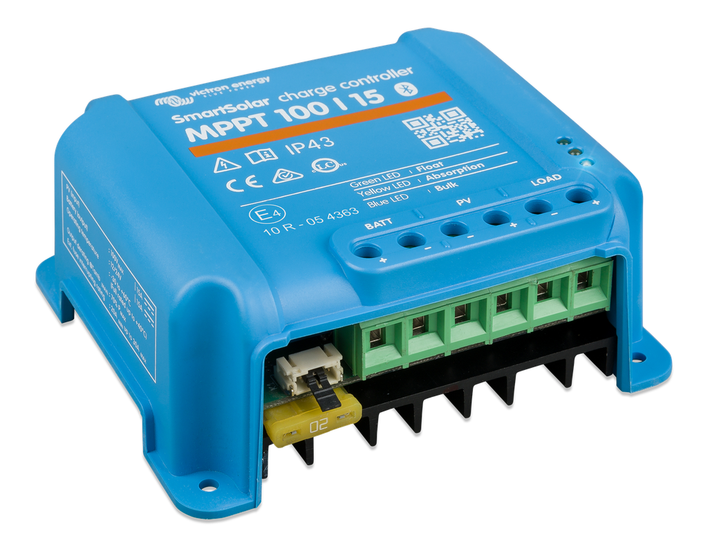 SmartSolar charge controller MPPT 100/15 (left) 