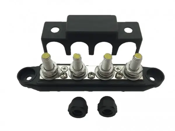 4 point power distribution M10 Black with cover 