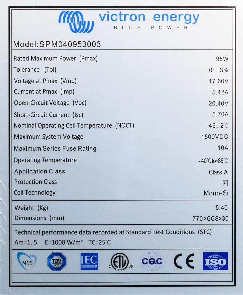 95W-30 cells Mono 770x668×30mm 4c*If 0, order SPM040953004*