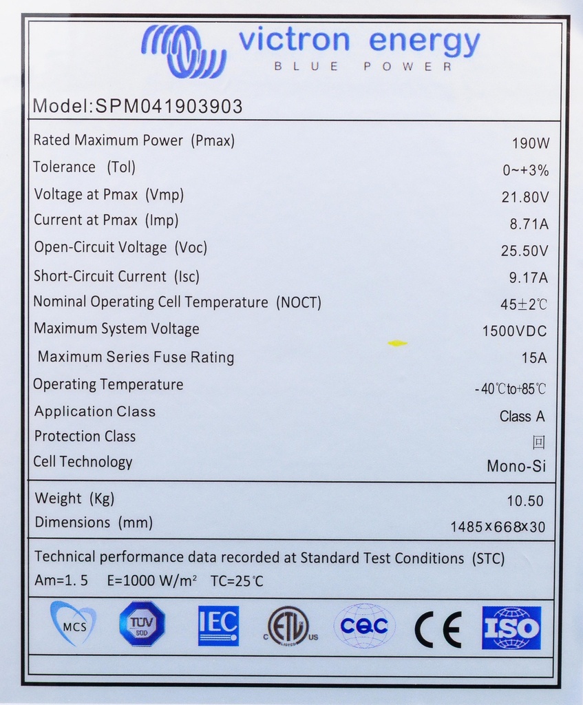 Solar Panel 190W-39 cells Mono 1485x668x30mm series 4c