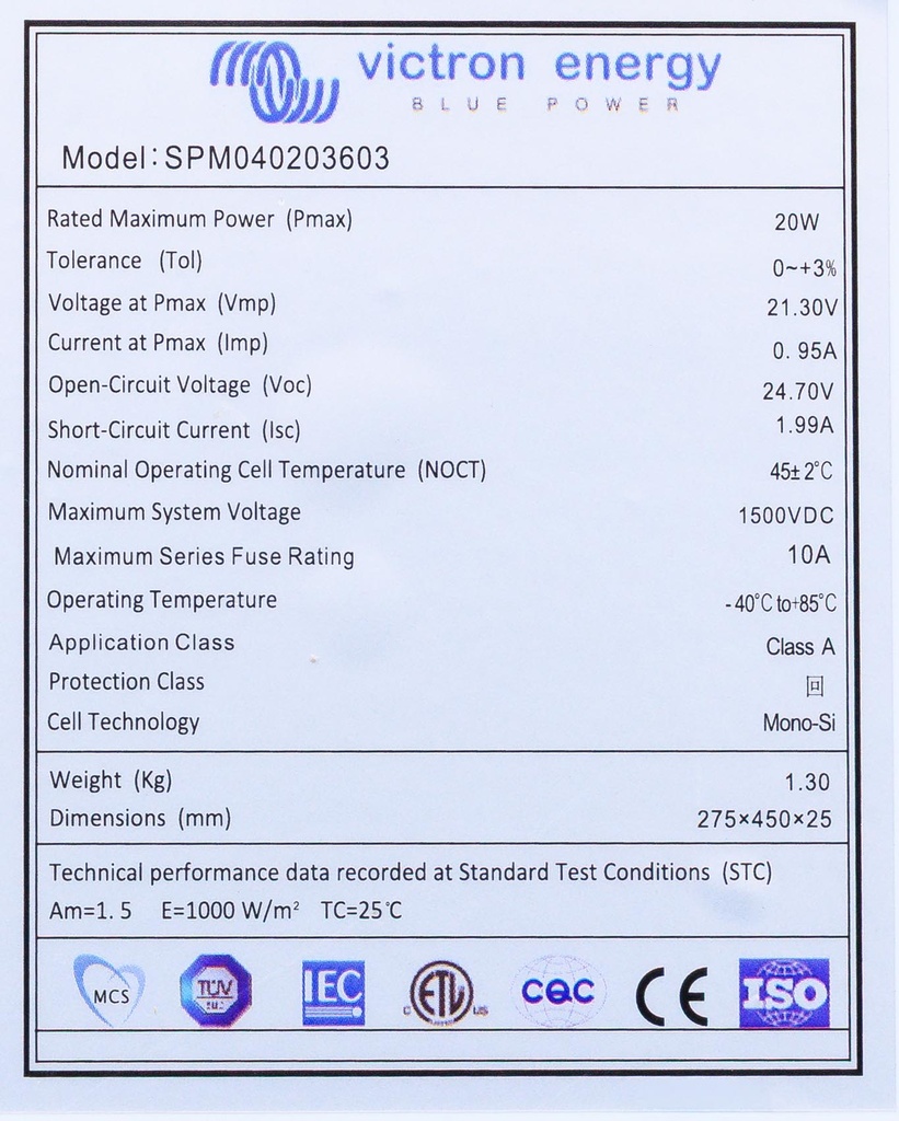 20W-36 cells Mono 275x450x25mm 4c *IF 0, order SPM040203604*